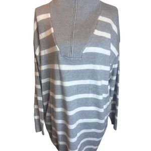 DOKOTOO Women's XL Striped V-Neck Long Sleeve Sweater Vest Gray Relaxed Fit